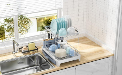 Escurridor de Platos Frescura Expandible · Gris y Blanco