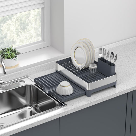 Escurridor de platos Secovia expandible en azul y gris metalizado