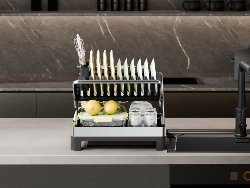 Escurridor de Platos Vitalia Plegable · Negro y Gris