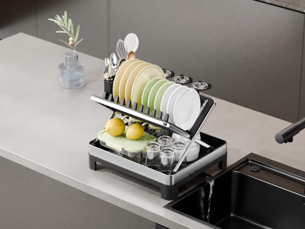 Escurridor de Platos Vitalia Plegable · Negro y Gris
