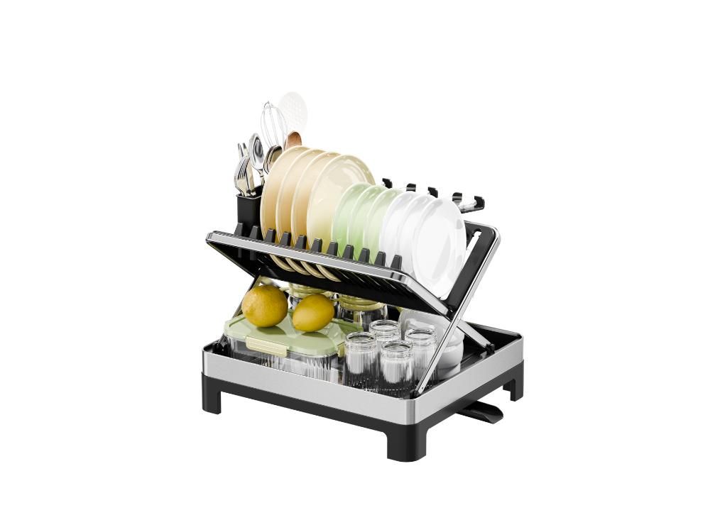 Escurridor de Platos Vitalia Plegable · Negro y Gris