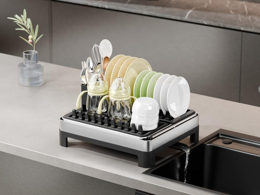 Escurridor de Platos Vitalia Plegable · Negro y Gris