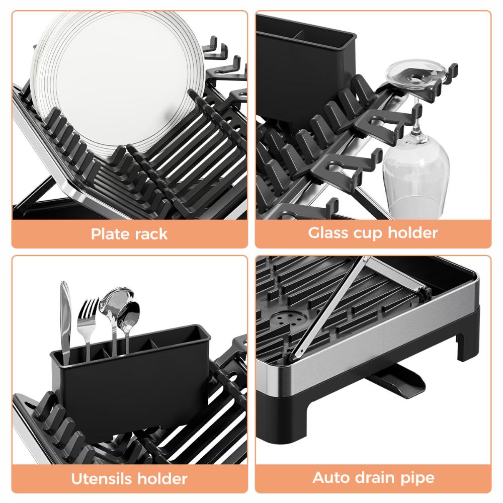 Escurridor de Platos Vitalia Plegable · Negro y Gris