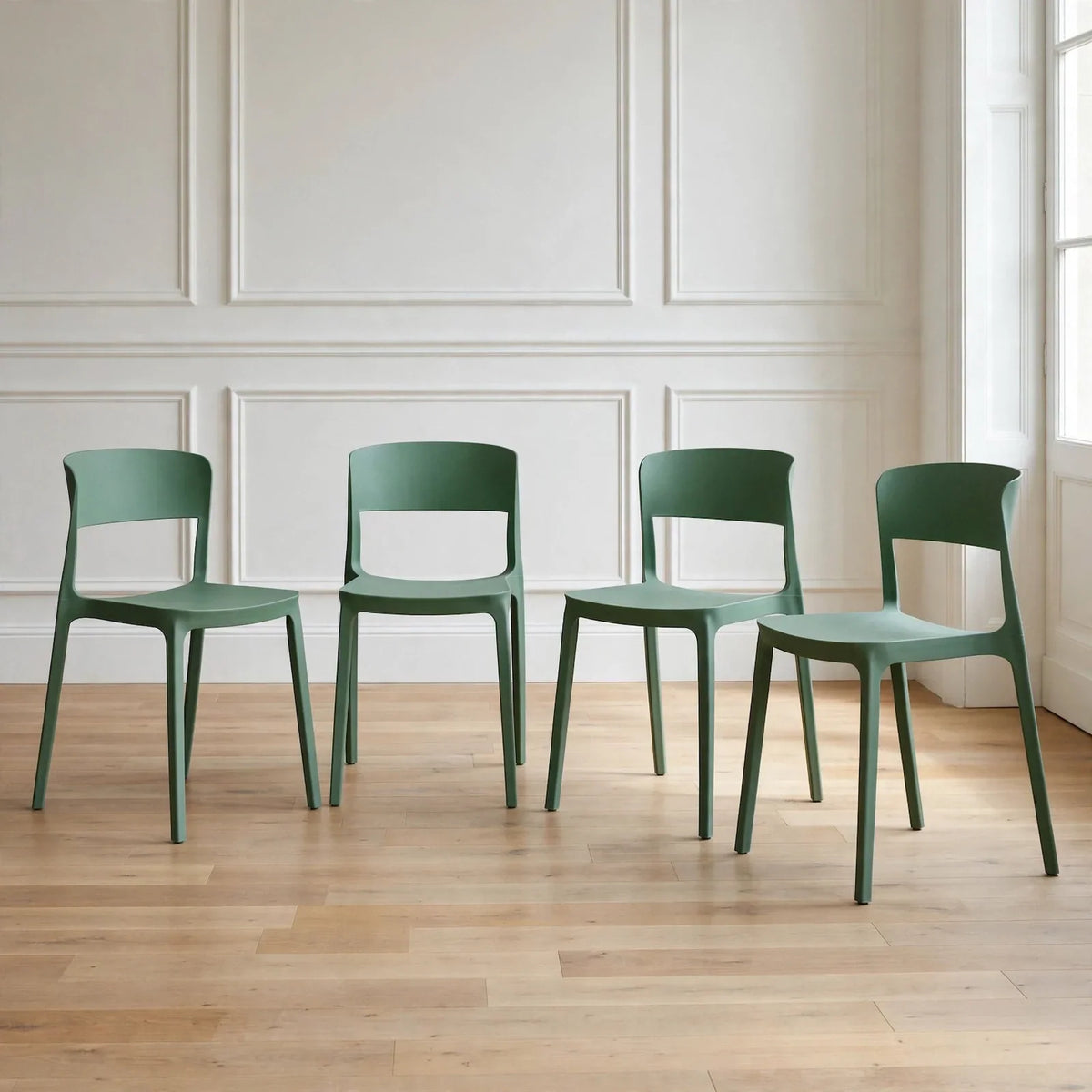 Set de 4 Sillas Mónaco, Color Verde Olivo, con Espaldar y Diseño Moderno