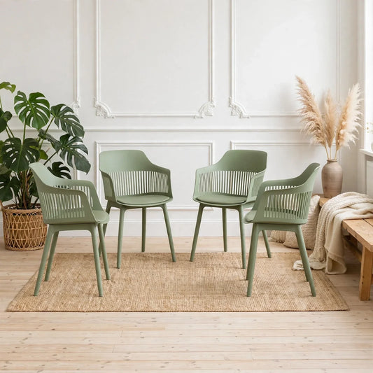 Set de 4 Sillas con Cojín Max, Color Verde, con Espaldar en Rejilla