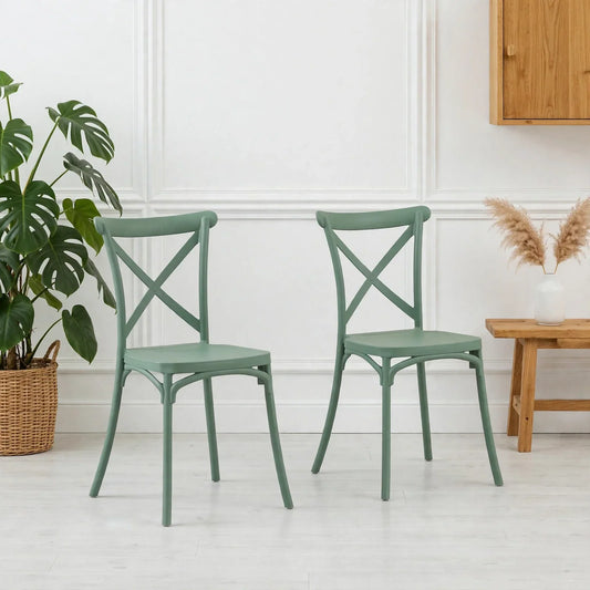 Set de 2 Sillas Betany, Color Verde Olivo, con Espaldar y Diseño Minimalista