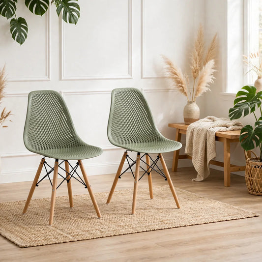 Set de 2 Sillas Aira, Color Verde, con Espaldar y Patas en Madera
