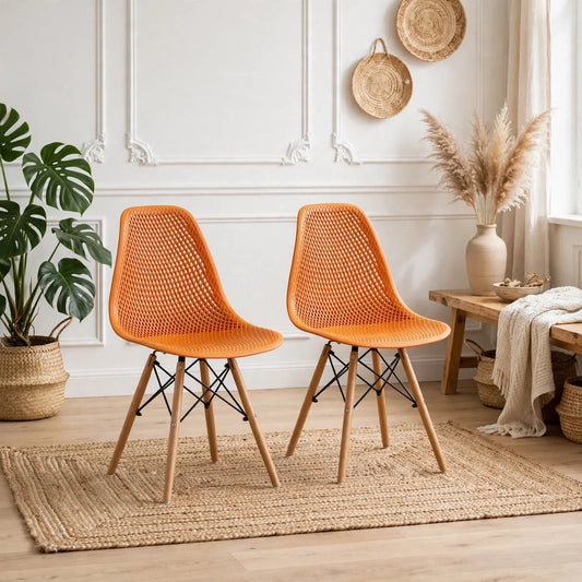 Set de 2 Sillas Aira, Color Naranja, con Espaldar y Patas en Madera