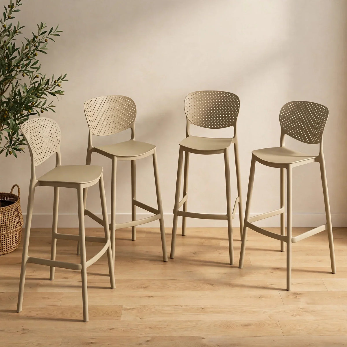 Set de 4 Sillas para Bar Río, Color Khaki, Diseño Moderno