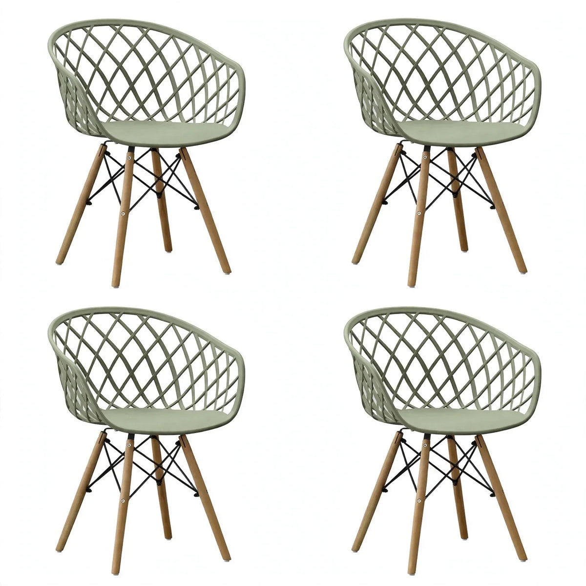 Set de 4 Sillas Oasis con Brazos, Color Verde, con Espaldar
