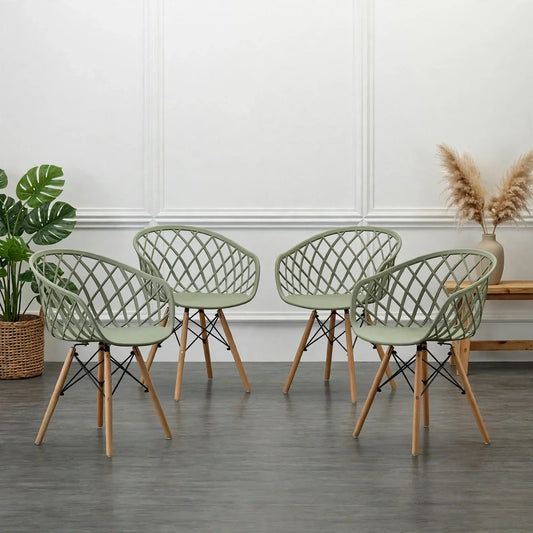 Set de 4 Sillas Oasis con Brazos, Color Verde, con Espaldar