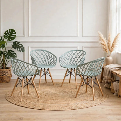 Set de 4 Sillas Oasis con Brazos, Color Azul Claro, con Espaldar