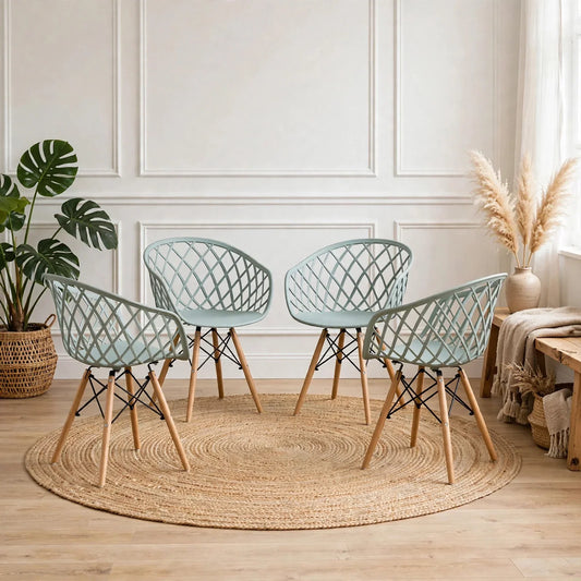 Set de 4 Sillas Oasis con Brazos, Color Azul Claro, con Espaldar