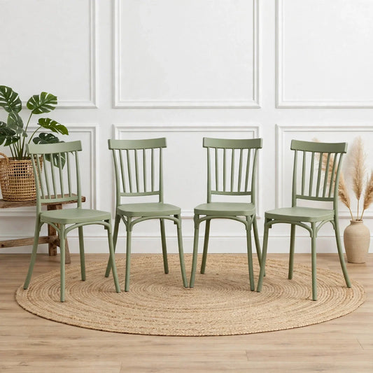 Set de 4 Sillas Claus, Color Verde, con Espaldar y Diseño Minimalista