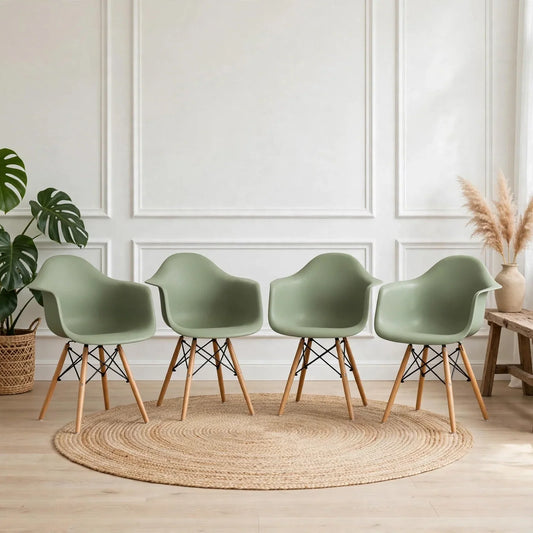 Set de 4 Sillas Eymos , Color Verde, con Espaldar y Patas en Madera