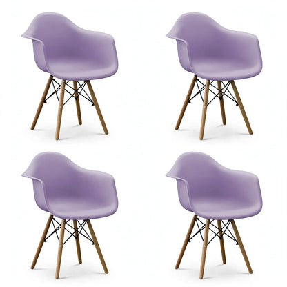 Set de 4 Sillas Eymos , Color Lila, con Espaldar y Patas en Madera