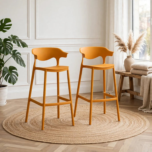 Set de 2 Sillas para Bar Elena, Color Naranja, Diseño Moderno