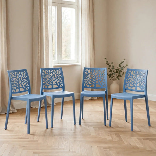 Set de 4 Sillas Harlem, Color Azul Oceano, con Espaldar en Forma de Árbol y Diseño Minimalista