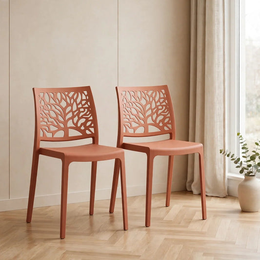Set de 2 Sillas Harlem, Color Salmón, con Espaldar en Forma de Árbol y Diseño Minimalista