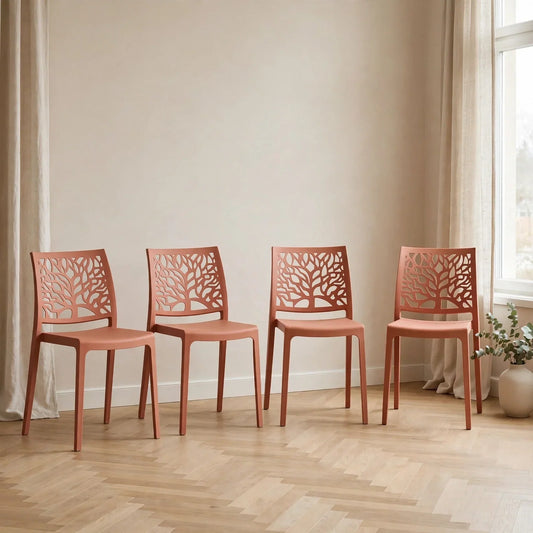 Set de 4 Sillas Harlem, Color Salmón, con Espaldar en Forma de Árbol y Diseño Minimalista