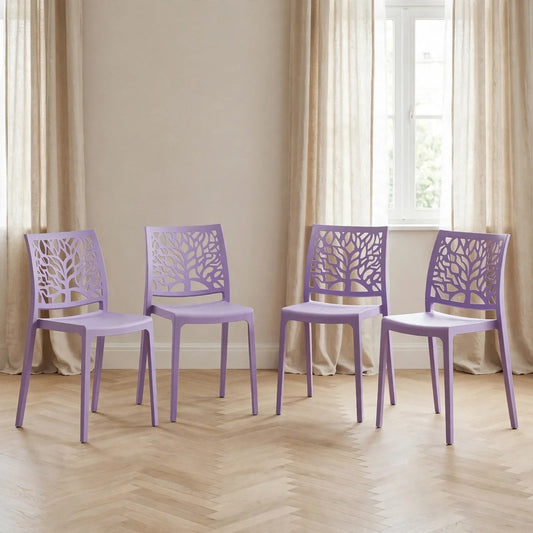 Set de 4 Sillas Harlem, Color Lila, con Espaldar en Forma de Árbol y Diseño Minimalista