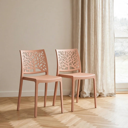 Set de 2 Sillas Harlem, Color Mandarina, con Espaldar en Forma de Árbol y Diseño Minimalista