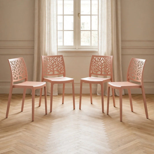 Set de 4 Sillas Harlem, Color Mandarina, con Espaldar en Forma de Árbol y Diseño Minimalista