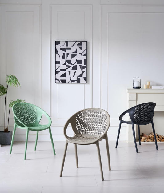 Set de 3 Sillas Selva con Brazos · Verde Olivo, Gris y Negro