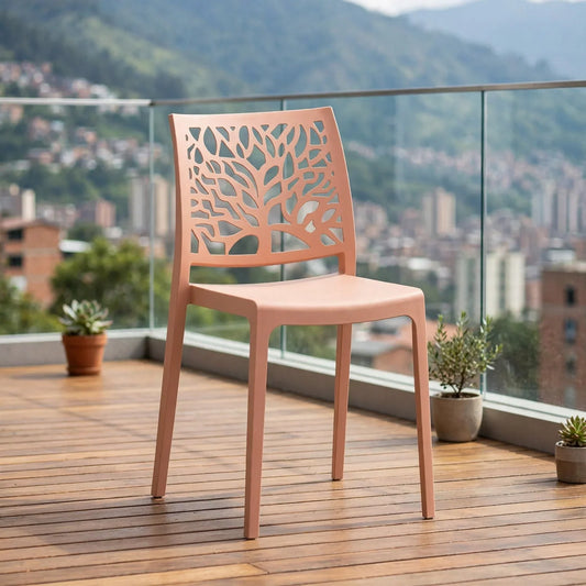 Silla Harlem, Color Mandarina, con Espaldar en Forma de Árbol y Diseño Minimalista