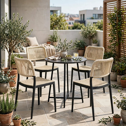 Set de 4 Sillas Austin, Color Negro, con Espaldar Tejido