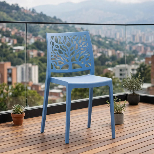 Silla Harlem, Color Azul Oceano, con Espaldar en Forma de Árbol y Diseño Minimalista