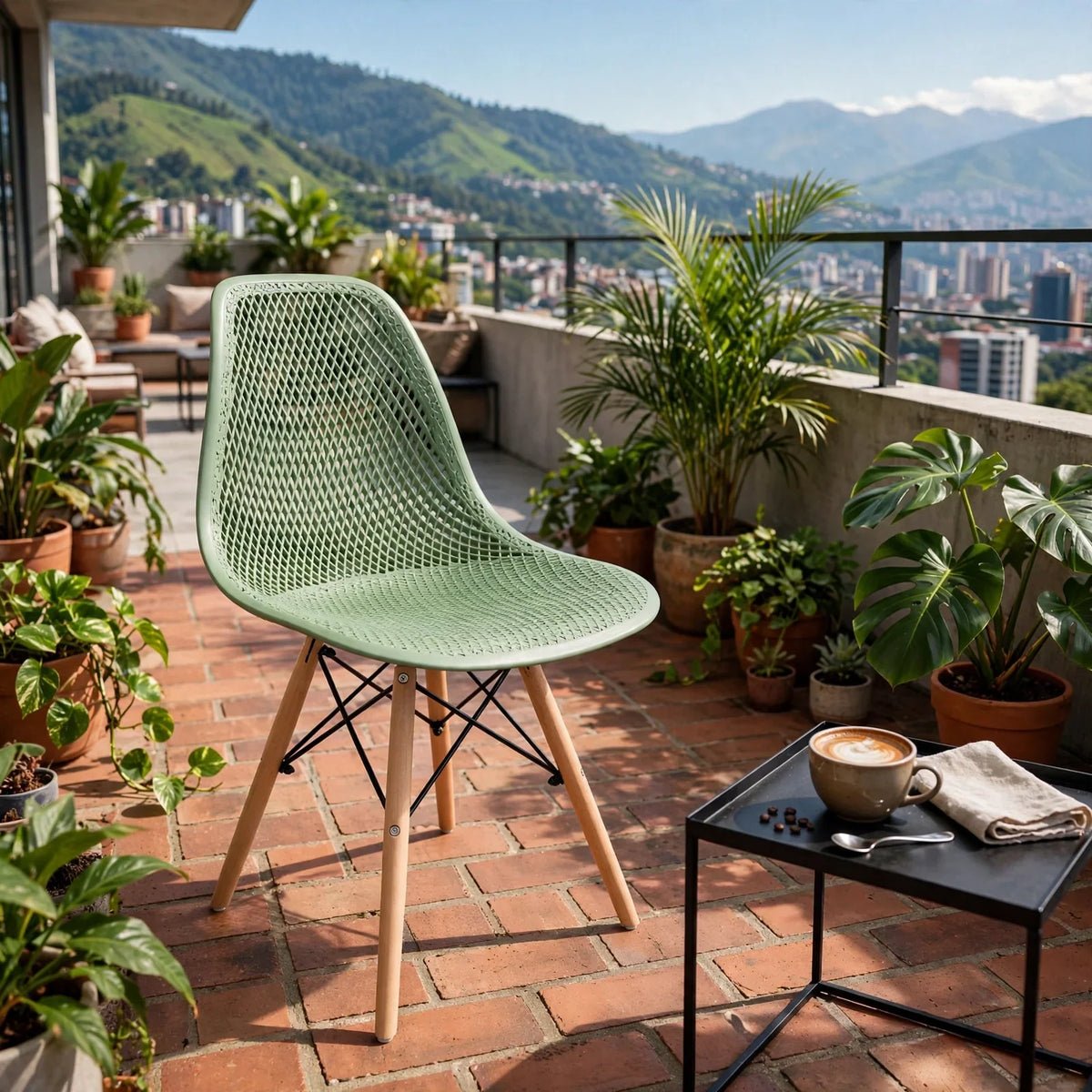 Silla Aira, Color Verde Oliva, con Espaldar y Patas en Madera