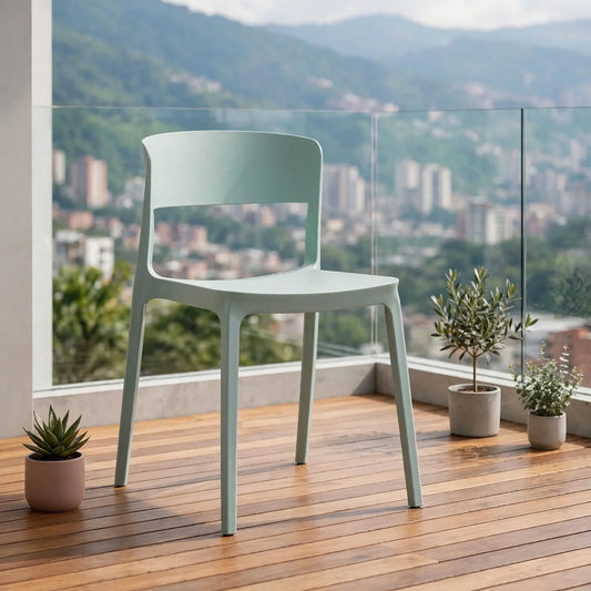 Silla Mónaco, Color Azul Claro, con Espaldar y Diseño Moderno