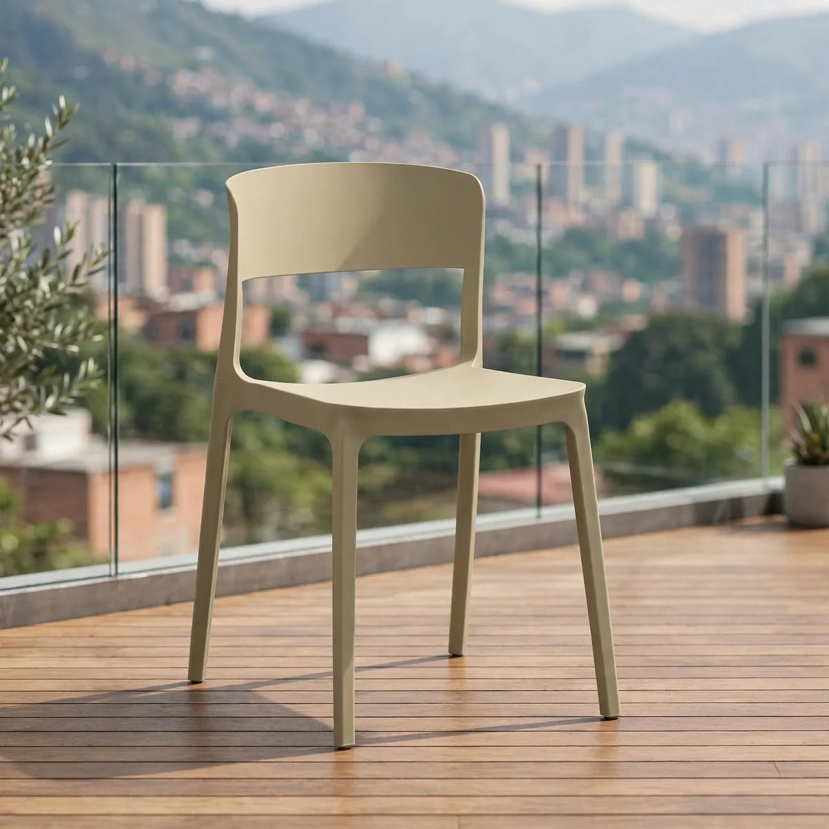 Silla Mónaco, Color Khaki, con Espaldar y Diseño Moderno