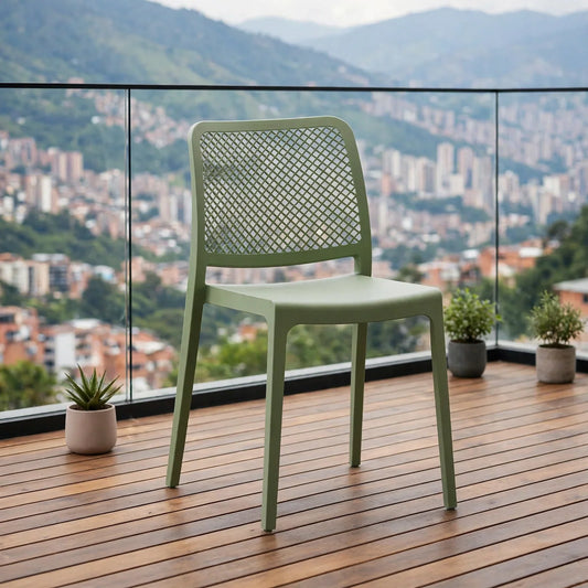 Silla Manhattan, Verde, con Espaldar en Rejilla y Diseño Minimalista