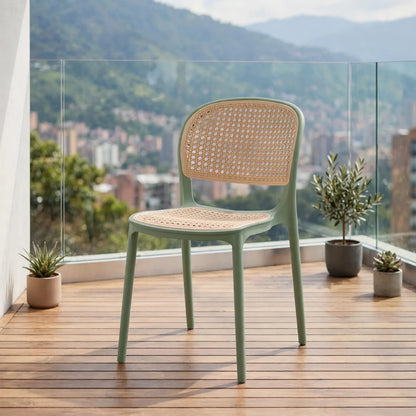 Silla Nest, Verde Olivo y Beige, con Espaldar y Asiento en Rejilla