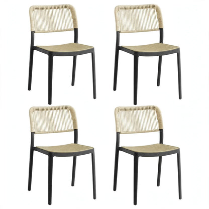 Set de 4 Sillas Austin, Color Negro, con Espaldar Tejido