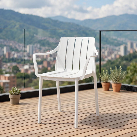 Silla Alice con Brazos, Color Blanco, con Espaldar y Diseño Minimalista