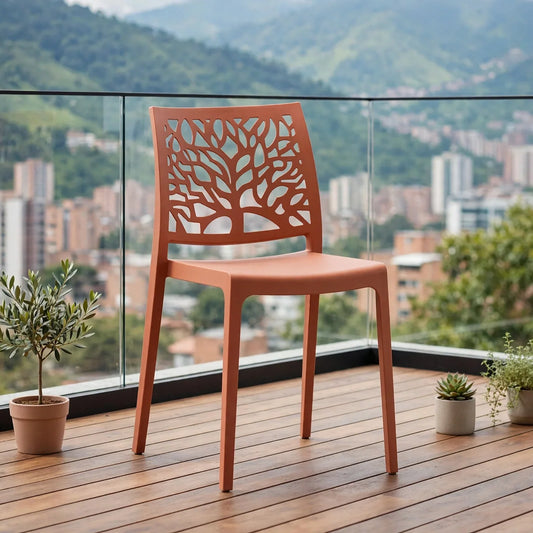Silla Harlem, Color Salmón, con Espaldar en Forma de Árbol y Diseño Minimalista