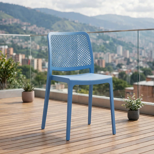 Silla Manhattan, Azul Oceano, con Espaldar en Rejilla y Diseño Minimalista