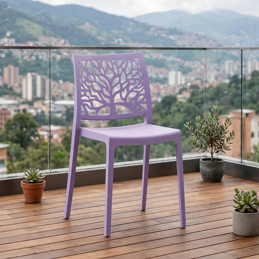 Silla Harlem, Color Lila, con Espaldar en Forma de Árbol y Diseño Minimalista